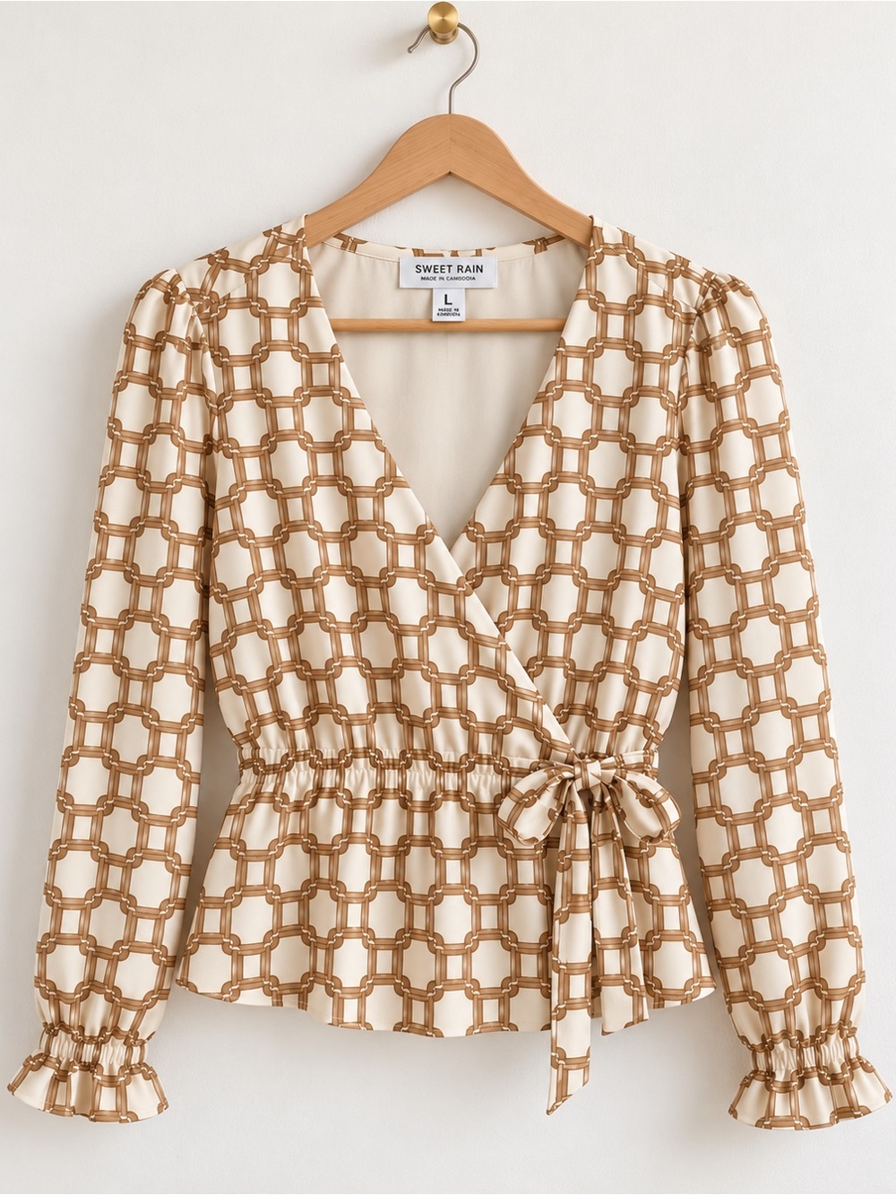 Sweet Rain Chain Print Wrap Blouse Size Large Brand New